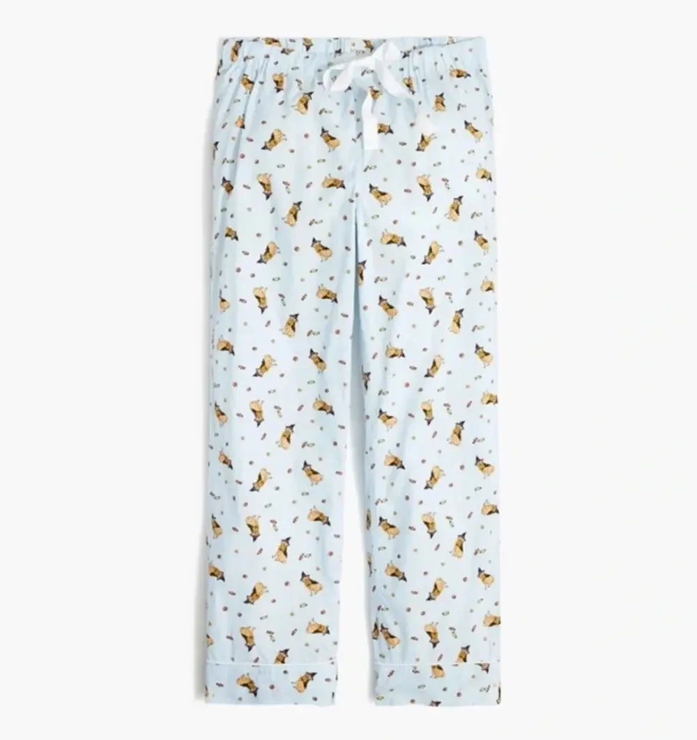 Light Blue Halloween Dog Print Golden Retriever J.Crew Pajama Capri Pants M